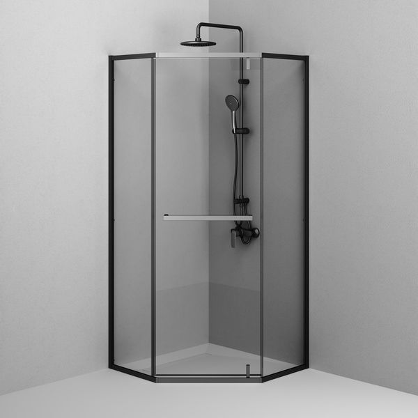 Душова огорожа Gem 5-corner Pivot 90x90 см, без піддона, чорний матовий профіль AM.PM Gem W90UG-405-9090-BT W90UG-405-9090-BT фото