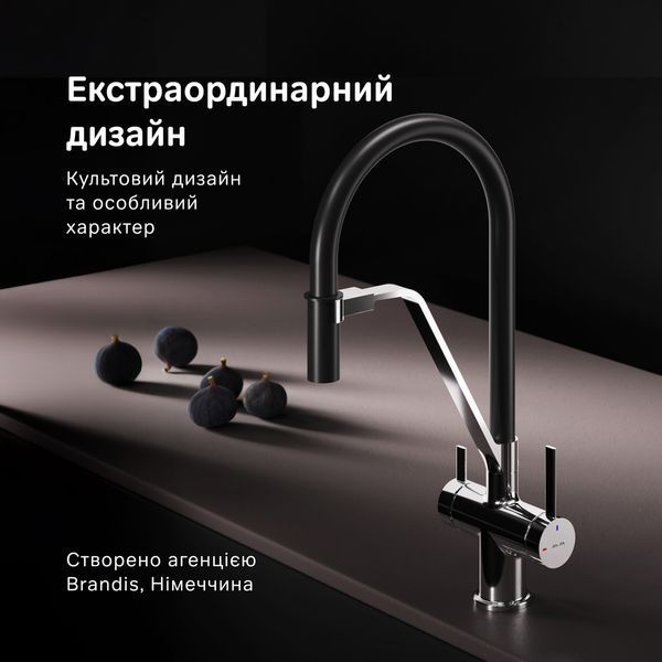 Змішувач для кухні з каналом для питної води та гнучким виливом AM.PM Func, хром/чорний F8F07802 F8F07802 фото