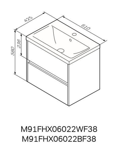 Тумба з раковиною підвісна, 60 см, 2 ящики AM.PM Gem S M91-FHX0602-WC0602BF38 M91-FHX0602-WC0602BF38 фото