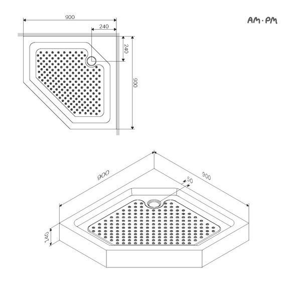 Піддон душовий п'ятикутний 90x90 см AM.PM Gem W90UT-405-090BT W90UT-405-090BT фото