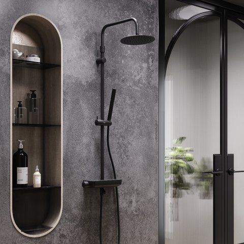 Душова система з термостатом і змішувачем-полицею, чорний Damixa Scandinavian Pure 936760300 936760300 фото