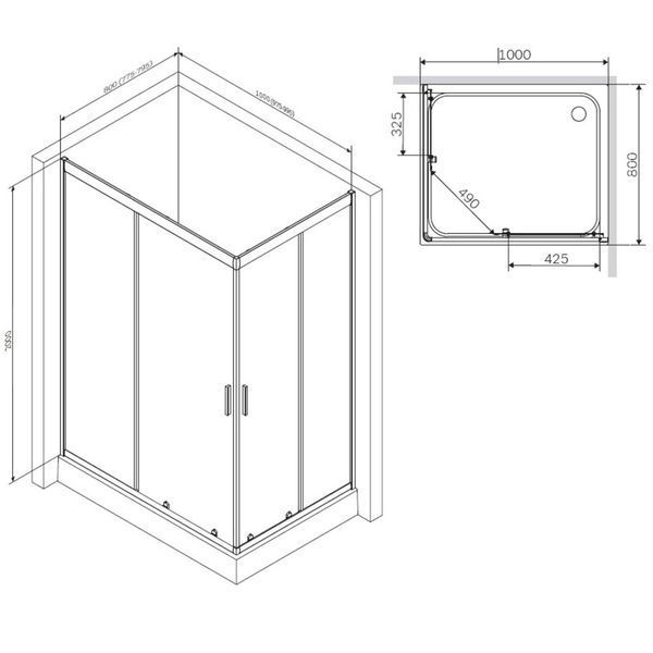 Душова огорожа Gem Twin Slide 100x80 см, без піддона, чорний профіль AM.PM Gem W90UG-403-100280-BT W90UG-403-100280-BT фото
