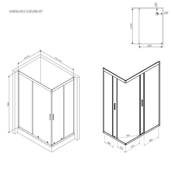Душова огорожа Gem Square Slide 120x80 см, прозоре скло, чорний матовий профіль AM.PM Gem W90UG-403-120280-BT W90UG-403-120280-BT фото