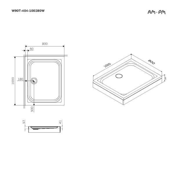 Піддон душовий 100x80 см AM.PM Gem W90T-404-100280W W90T-404-100280W фото