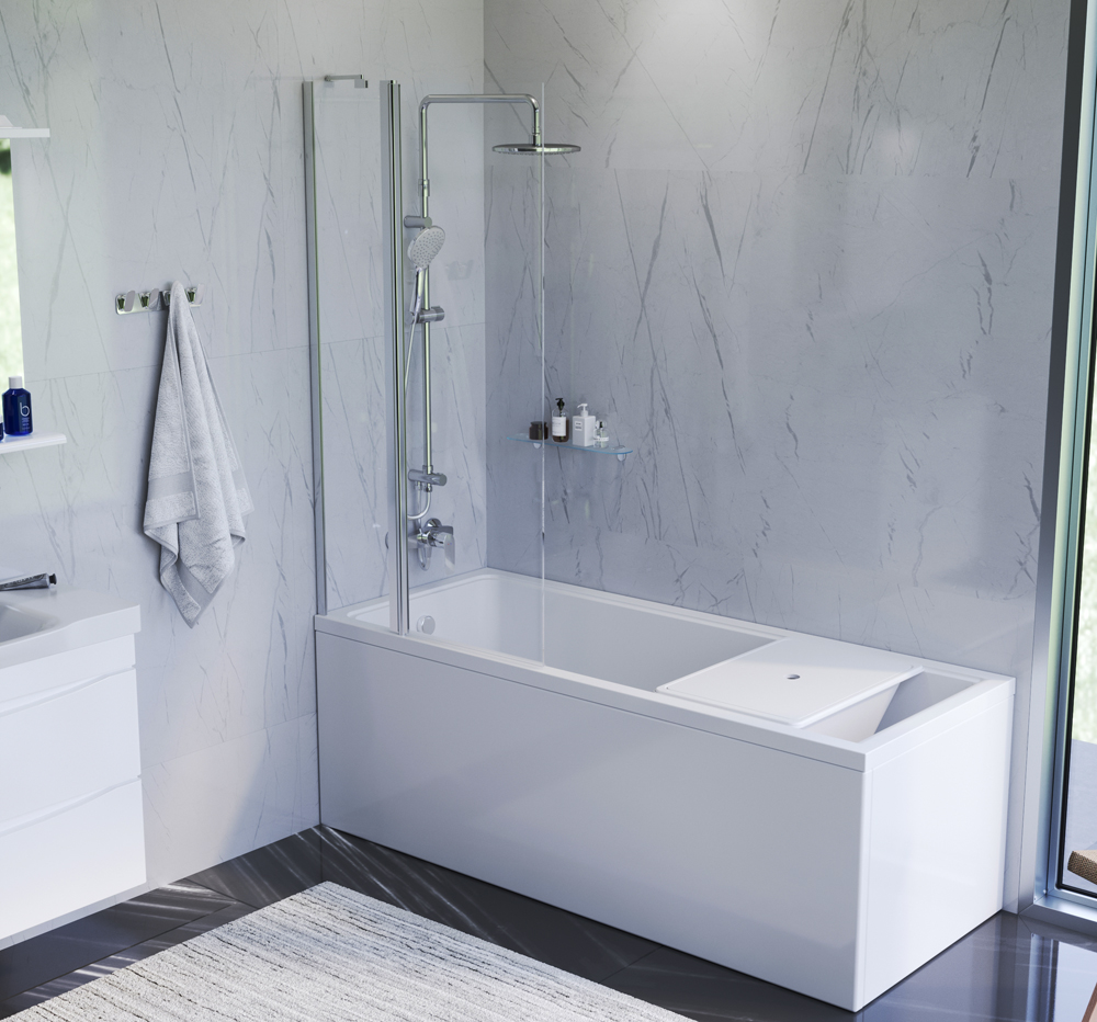 WU90BS-D3W5-140CT Душова шторка для ванни 80х140 см, роспашна з нерухомою стінкою